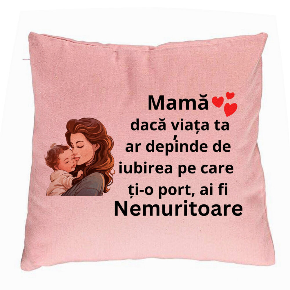 Perna Decorativa, Model pentru Mama 8, 40x40 cm, Roz, Husa Detasabila, Burduf 5 Perna Decorativa