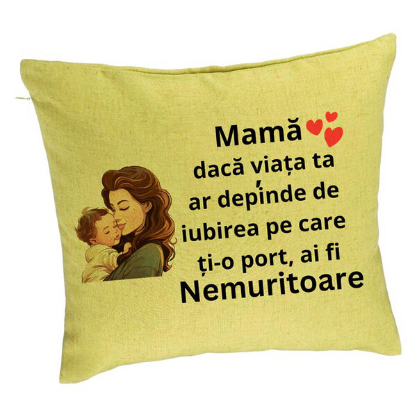 Perna Decorativa, Model pentru Mama 8, 40x40 cm, Verde, Husa Detasabila, Burduf 5 Perna Decorativa