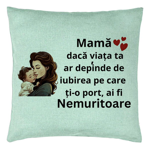 Perna Decorativa, Model pentru Mama 8, 40x40 cm, Verde Menta, Husa Detasabila, Burduf 15 Perna Decorativa