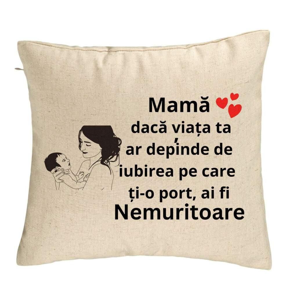 Perna Decorativa, Model pentru Mama 9, 40x40 cm, Bej, Husa Detasabila, Burduf 5 Perna Decorativa