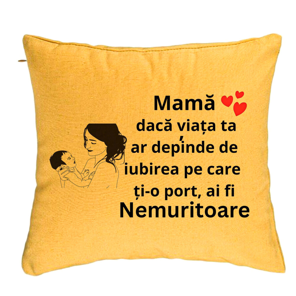 Perna Decorativa, Model pentru Mama 9, 40x40 cm, Galben, Husa Detasabila, Burduf 5 Perna Decorativa