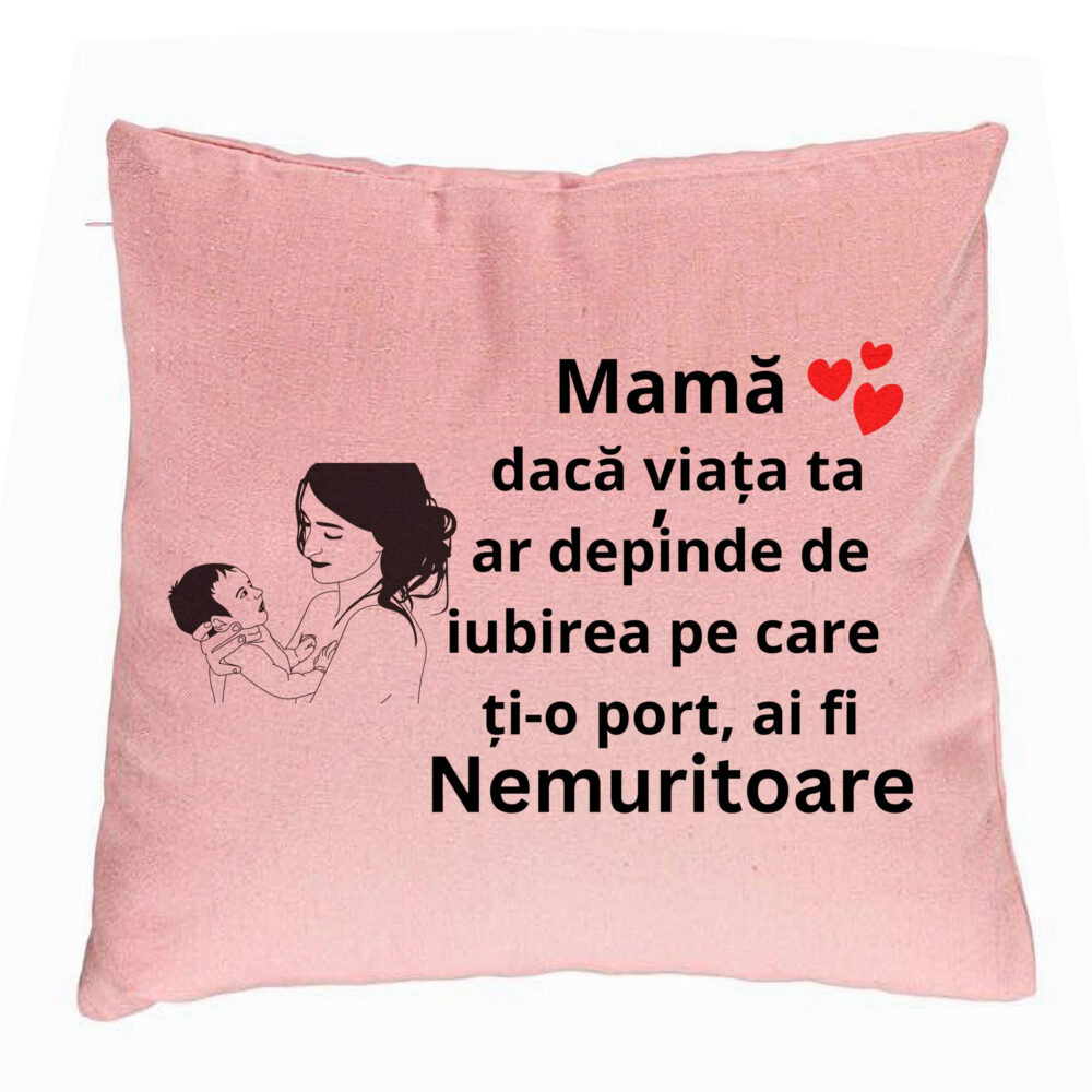 Perna Decorativa, Model pentru Mama 9, 40x40 cm, Roz, Husa Detasabila, Burduf 5 Perna Decorativa
