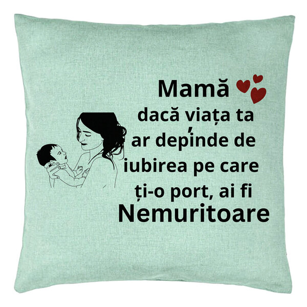 Perna Decorativa, Model pentru Mama 9, 40x40 cm, Verde Menta, Husa Detasabila, Burduf 15 Perna Decorativa