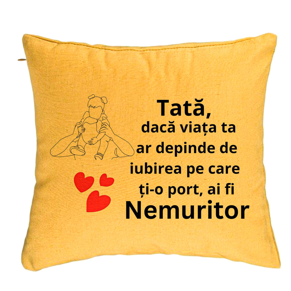 Perna Decorativa, Model pentru Tata 1, 40x40 cm, Galben, Husa Detasabila, Burduf 5 Perna Decorativa