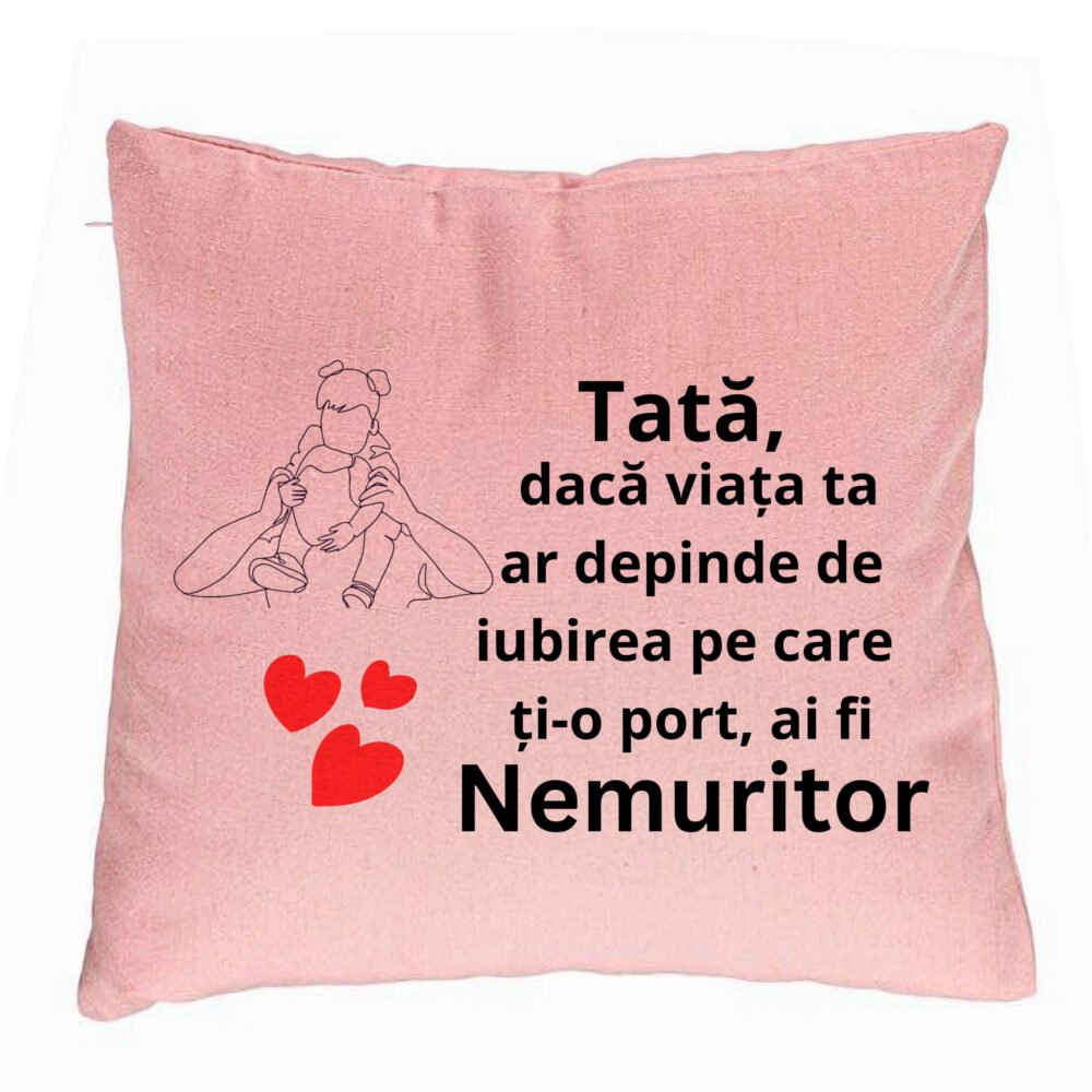 Perna Decorativa, Model pentru Tata 1, 40x40 cm, Roz, Husa Detasabila, Burduf 5 Perna Decorativa