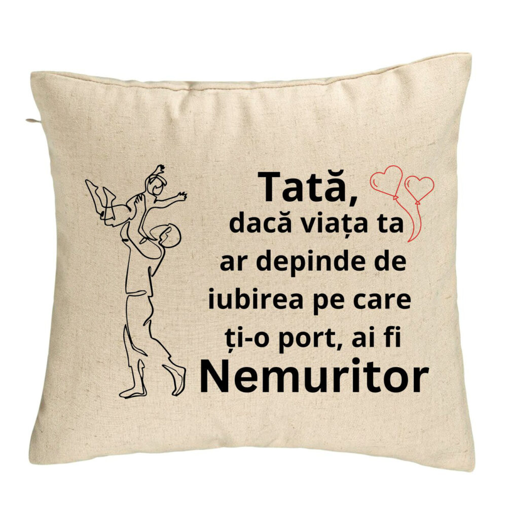 Perna Decorativa, Model pentru Tata 10, 40x40 cm, Bej, Husa Detasabila, Burduf 5 Perna Decorativa