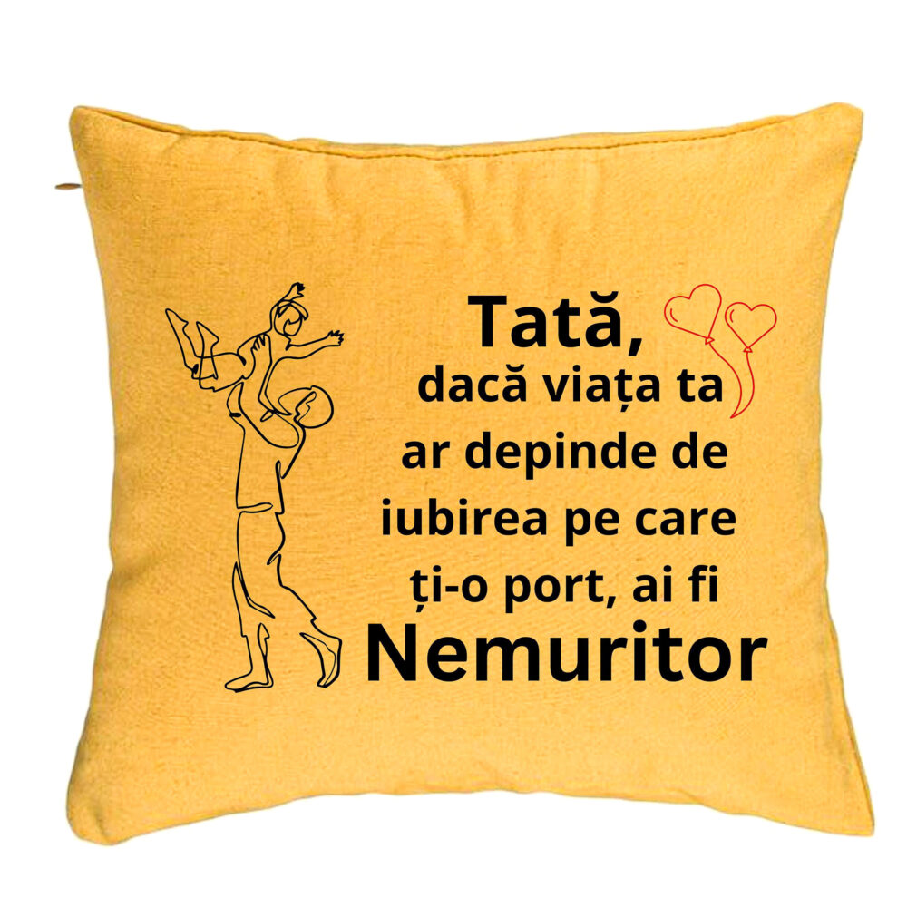 Perna Decorativa, Model pentru Tata 10, 40x40 cm, Galben, Husa Detasabila, Burduf 5 Perna Decorativa