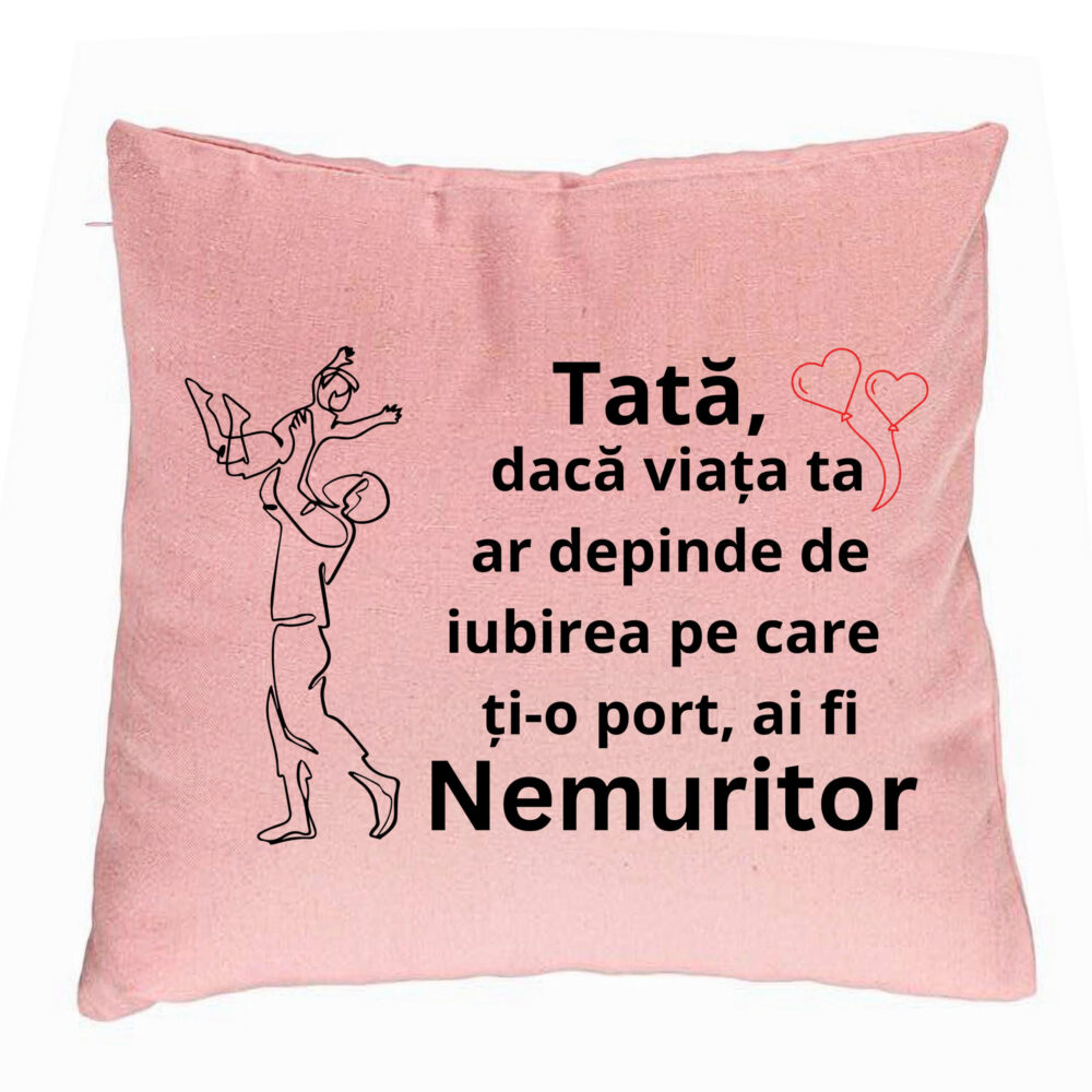 Perna Decorativa, Model pentru Tata 10, 40x40 cm, Roz, Husa Detasabila, Burduf 5 Perna Decorativa