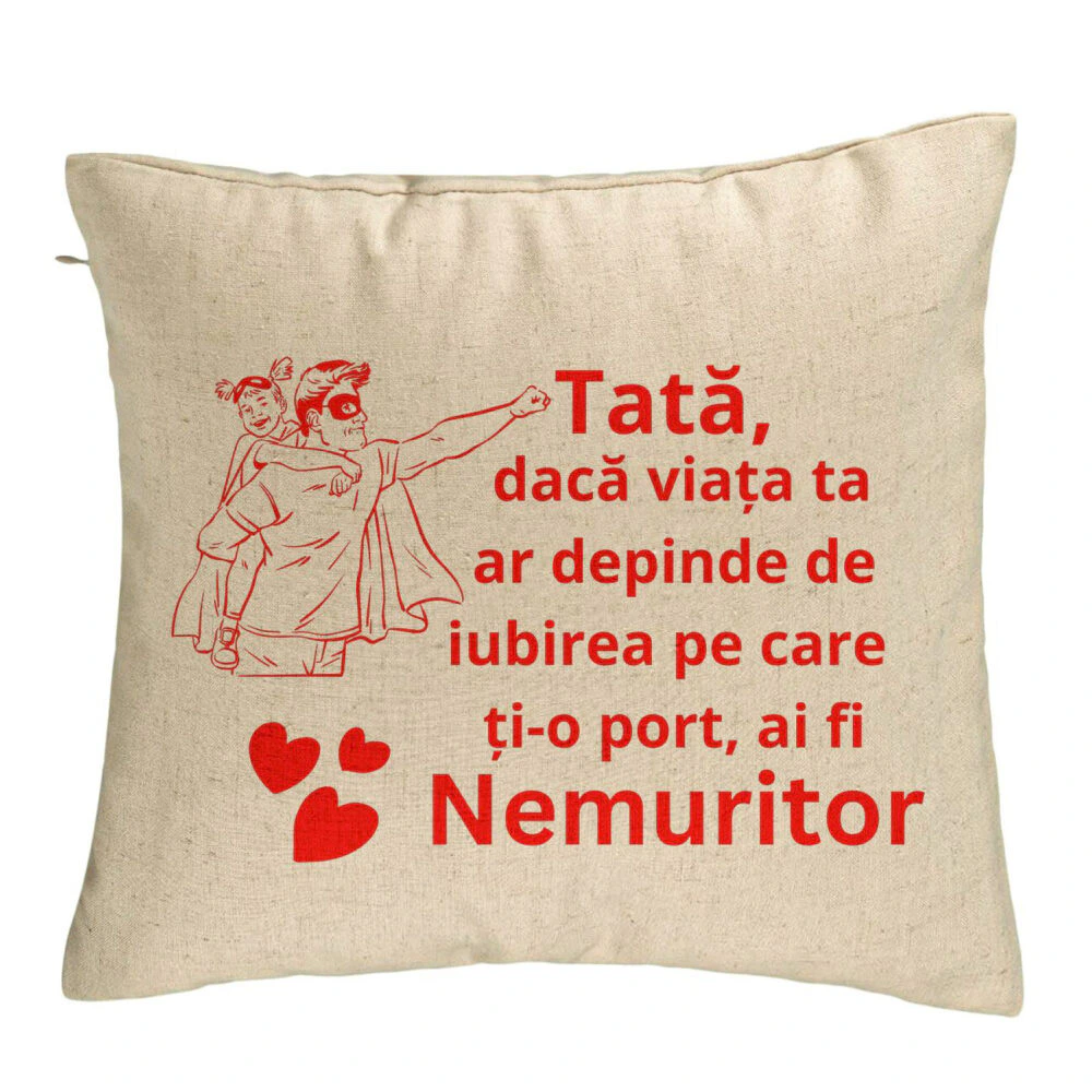 Perna Decorativa, Model pentru Tata 11, 40x40 cm, Bej, Husa Detasabila, Burduf 5 Perna Decorativa