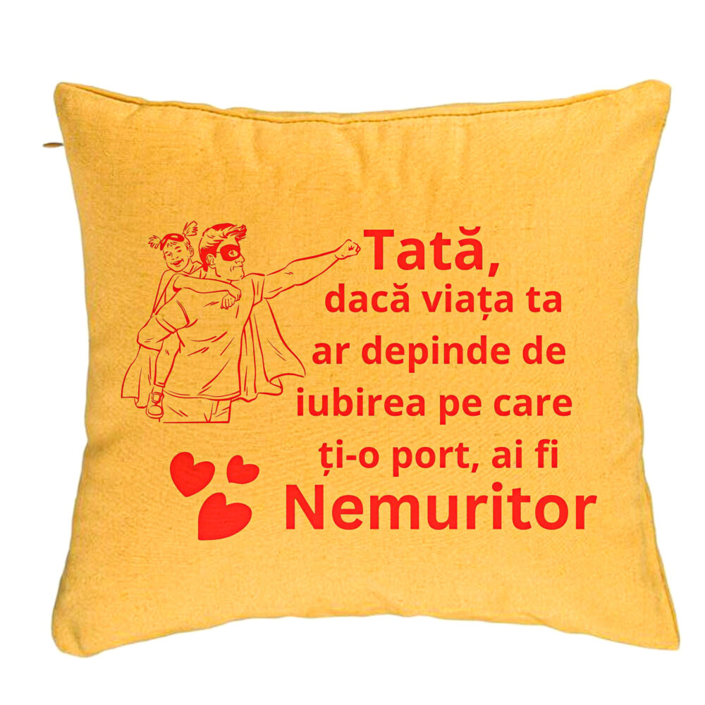 Perna Decorativa, Model pentru Tata 11, 40x40 cm, Galben, Husa Detasabila, Burduf 5 Perna Decorativa