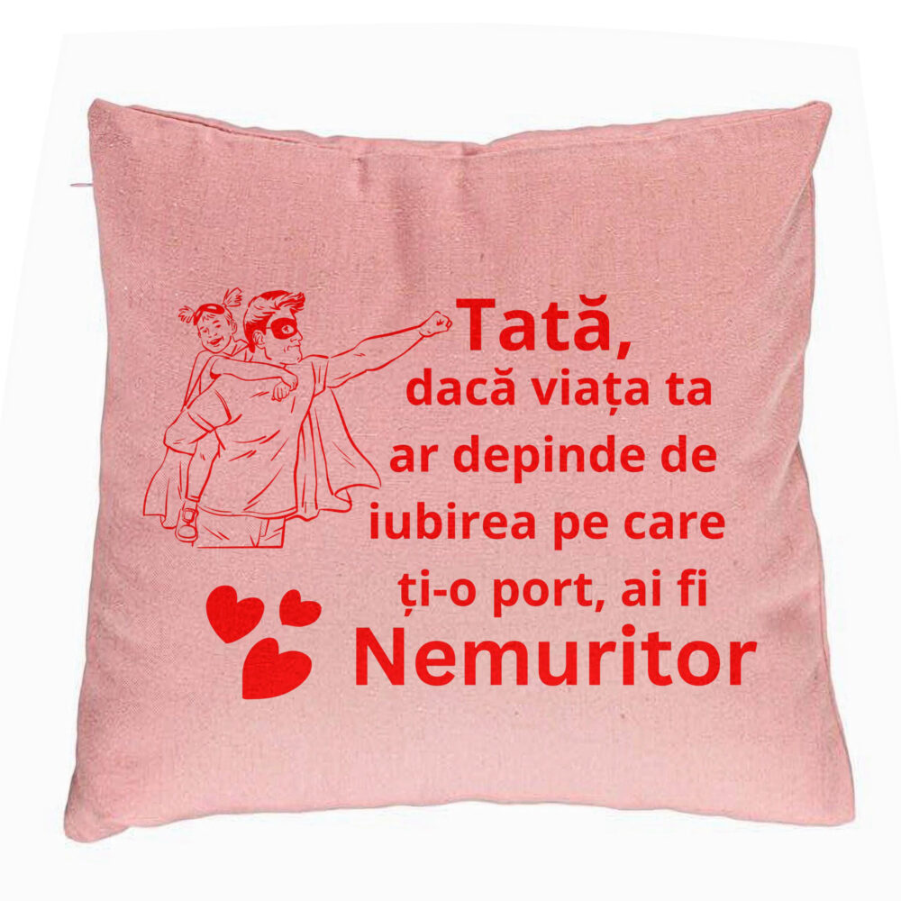 Perna Decorativa, Model pentru Tata 11, 40x40 cm, Roz, Husa Detasabila, Burduf 5 Perna Decorativa