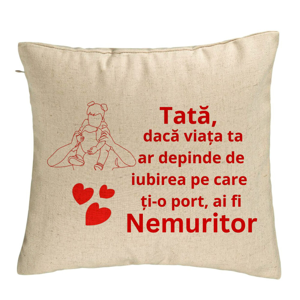 Perna Decorativa, Model pentru Tata 2, 40x40 cm, Bej, Husa Detasabila, Burduf 5 Perna Decorativa