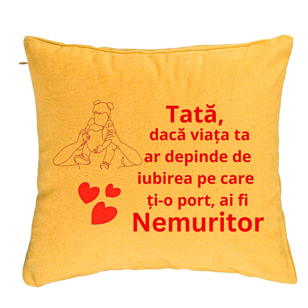 Perna Decorativa, Model pentru Tata 2, 40x40 cm, Galben, Husa Detasabila, Burduf 5 Perna Decorativa