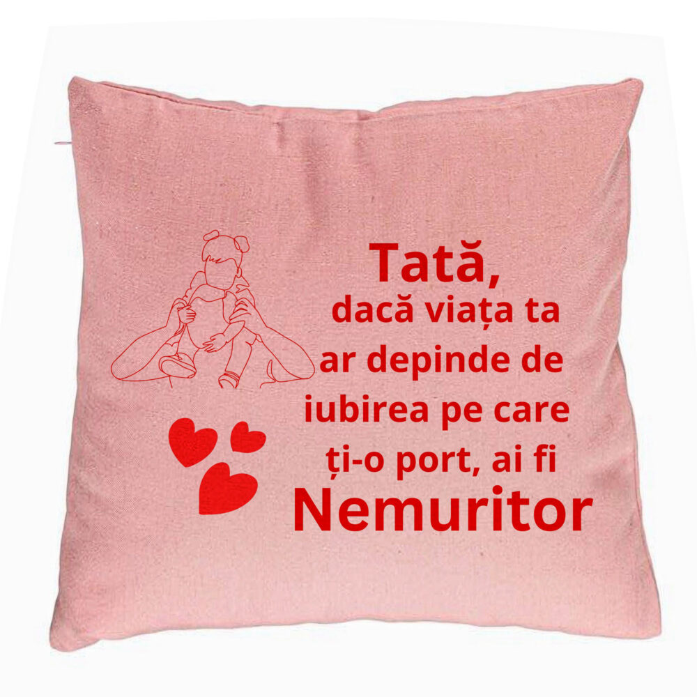 Perna Decorativa, Model pentru Tata 2, 40x40 cm, Roz, Husa Detasabila, Burduf 5 Perna Decorativa