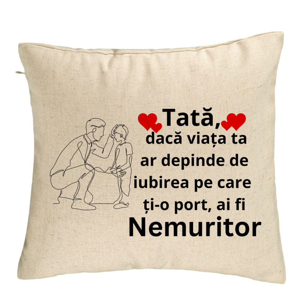Perna Decorativa, Model pentru Tata 3, 40x40 cm, Bej, Husa Detasabila, Burduf 5 Perna Decorativa