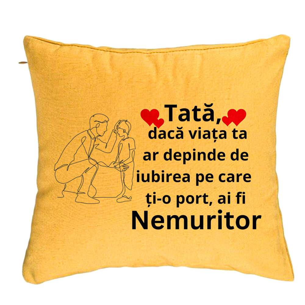 Perna Decorativa, Model pentru Tata 3, 40x40 cm, Galben, Husa Detasabila, Burduf 5 Perna Decorativa