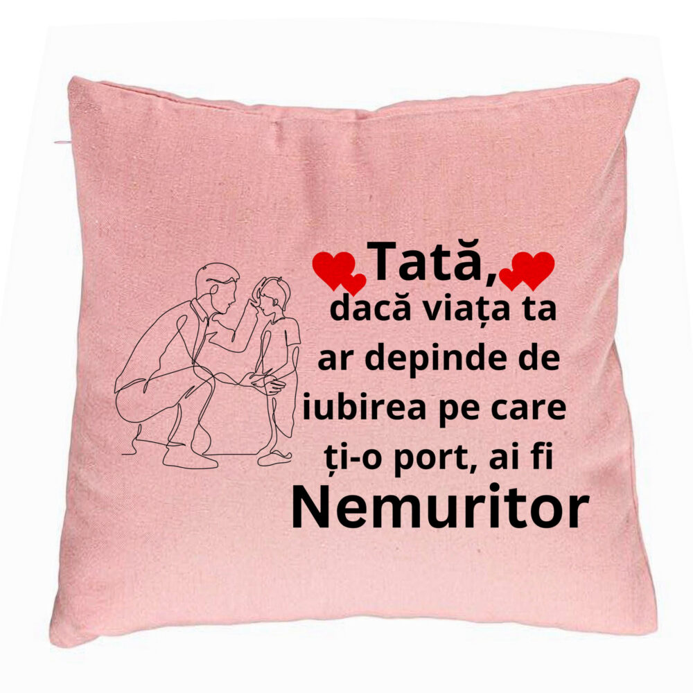 Perna Decorativa, Model pentru Tata 3, 40x40 cm, Roz, Husa Detasabila, Burduf 5 Perna Decorativa