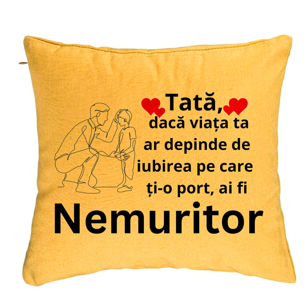 Perna Decorativa, Model pentru Tata 4, 40x40 cm, Galben, Husa Detasabila, Burduf 5 Perna Decorativa
