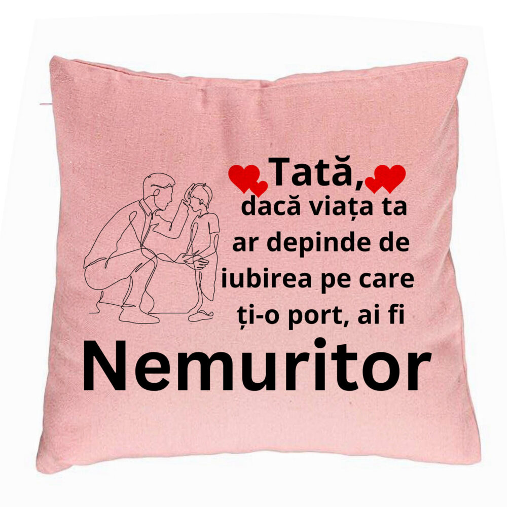Perna Decorativa, Model pentru Tata 4, 40x40 cm, Roz, Husa Detasabila, Burduf 5 Perna Decorativa