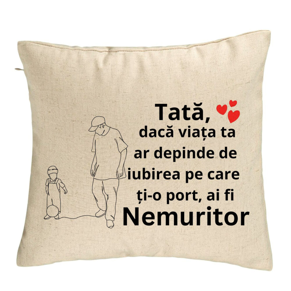 Perna Decorativa, Model pentru Tata 5, 40x40 cm, Bej, Husa Detasabila, Burduf 5 Perna Decorativa