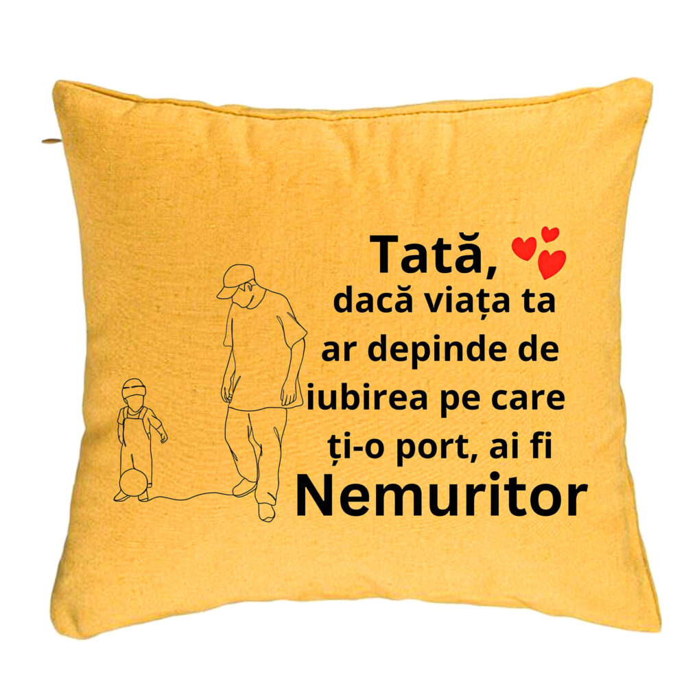 Perna Decorativa, Model pentru Tata 5, 40x40 cm, Galben, Husa Detasabila, Burduf 5 Perna Decorativa