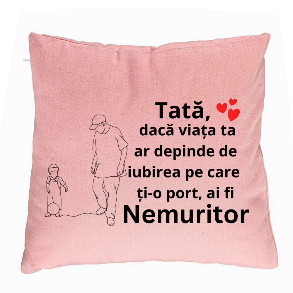 Perna Decorativa, Model pentru Tata 5, 40x40 cm, Roz, Husa Detasabila, Burduf 5 Perna Decorativa