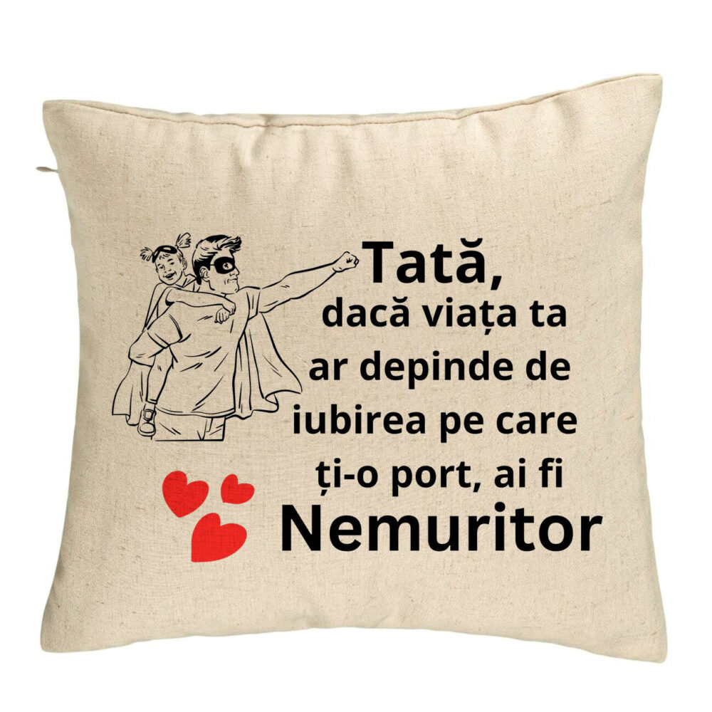 Perna Decorativa, Model pentru Tata 7, 40x40 cm, Bej, Husa Detasabila, Burduf 3 Perna Decorativa