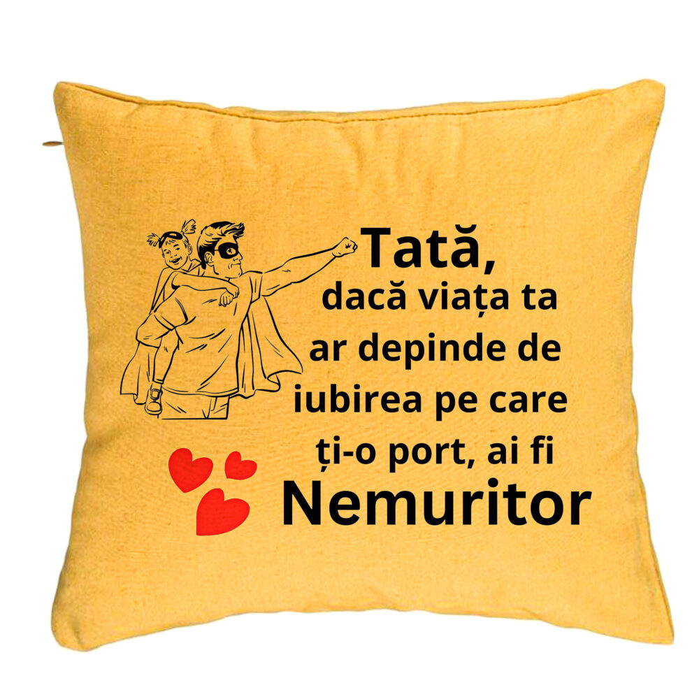 Perna Decorativa, Model pentru Tata 7, 40x40 cm, Galben, Husa Detasabila, Burduf 5 Perna Decorativa