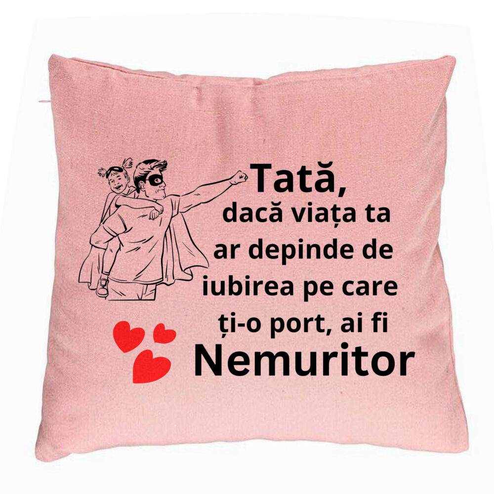 Perna Decorativa, Model pentru Tata 7, 40x40 cm, Roz, Husa Detasabila, Burduf 5 Perna Decorativa