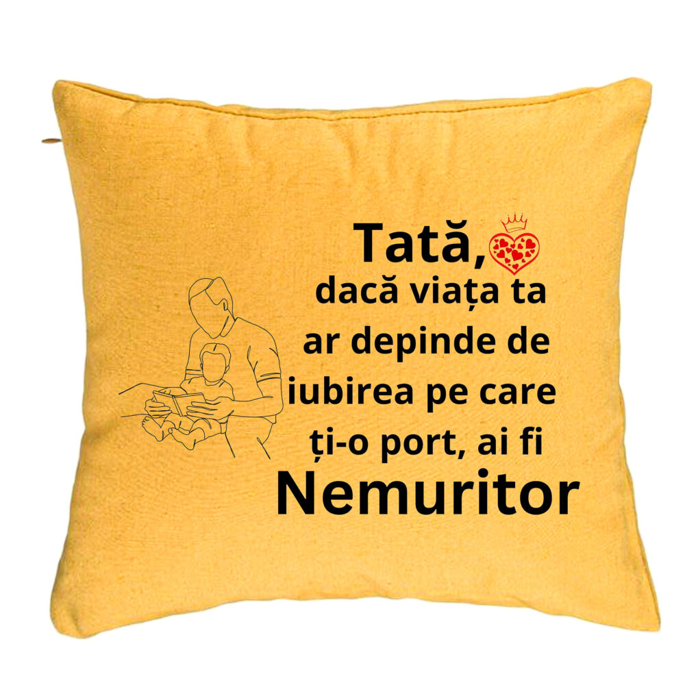 Perna Decorativa, Model pentru Tata 8, 40x40 cm, Galben, Husa Detasabila, Burduf 5 Perna Decorativa