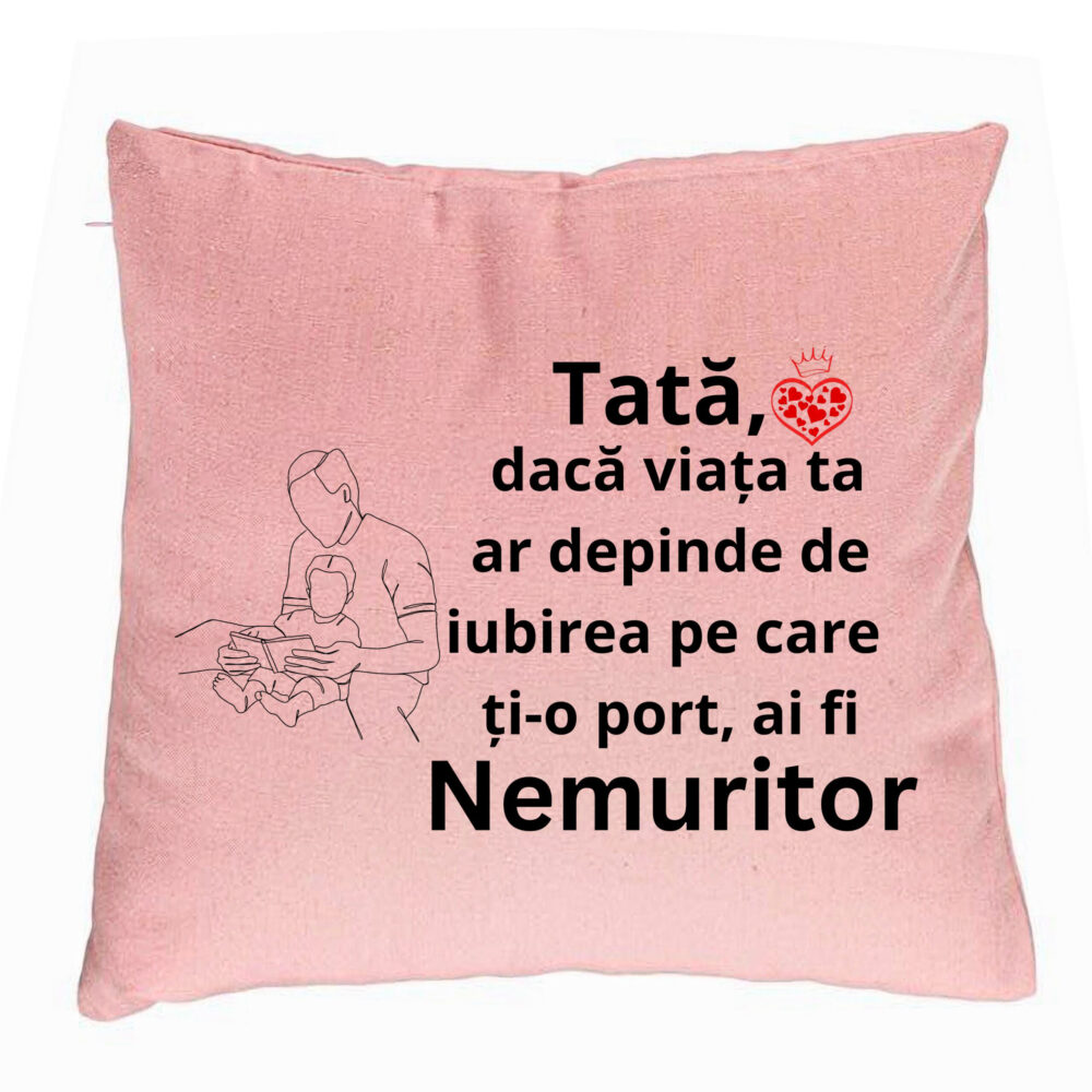 Perna Decorativa, Model pentru Tata 8, 40x40 cm, Roz, Husa Detasabila, Burduf 5 Perna Decorativa