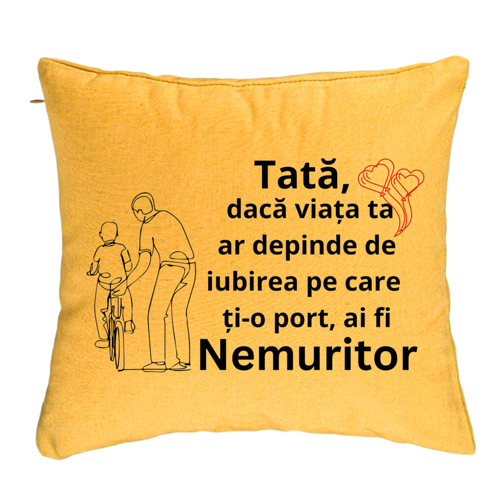 Perna Decorativa, Model pentru Tata 9, 40x40 cm, Galben, Husa Detasabila, Burduf 5 Perna Decorativa