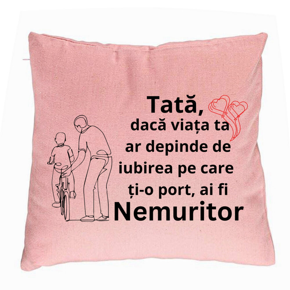 Perna Decorativa, Model pentru Tata 9, 40x40 cm, Roz, Husa Detasabila, Burduf 5 Perna Decorativa