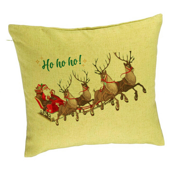 Perna Decorativa Mos Craciun si sania sa cu Reni, 40x40 cm, Verde, Husa Detasabila, Burduf 5 Perna Decorativa Mos Craciun si sania sa cu Reni