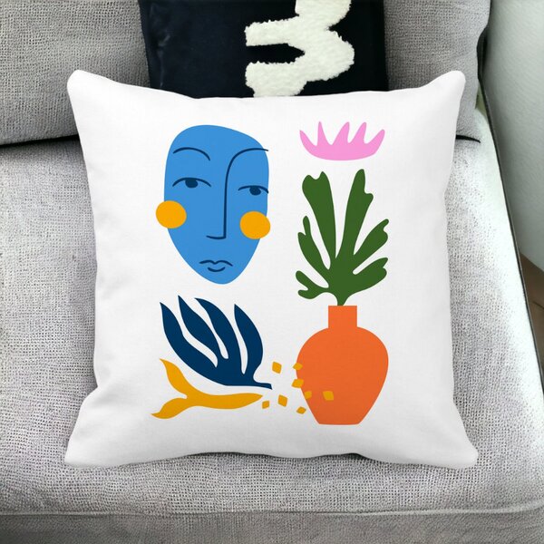 Perna Decorativa Patrata Abstracta 5,40x40 cm, Alba, Mata, Husa Detasabila, Burduf 15 Husa Detasabila