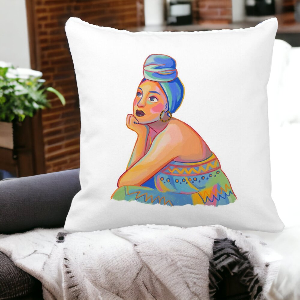 Perna Decorativa Patrata African Fashion, 40x40 cm, Alba, Mata, Husa Detasabila, Burduf 12 40x40 cm