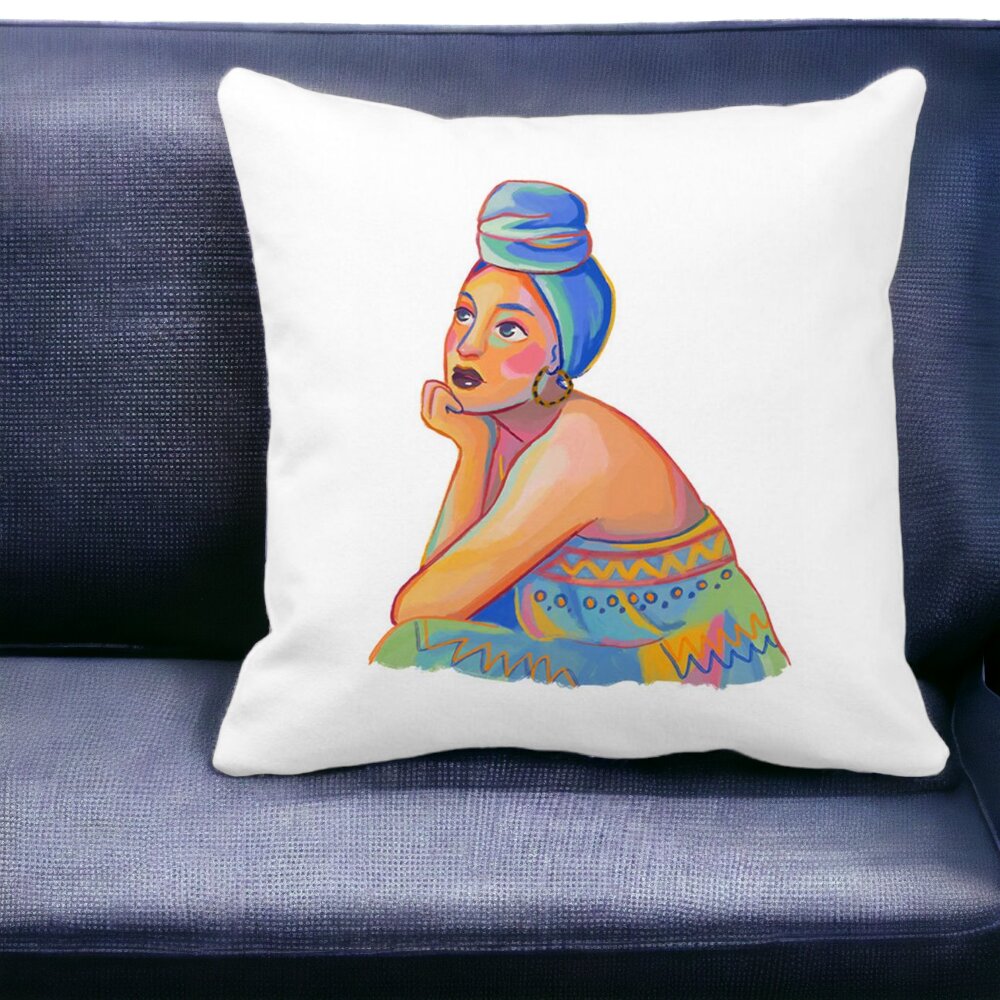 Perna Decorativa Patrata African Fashion, 40x40 cm, Alba, Mata, Husa Detasabila, Burduf 13 Alba