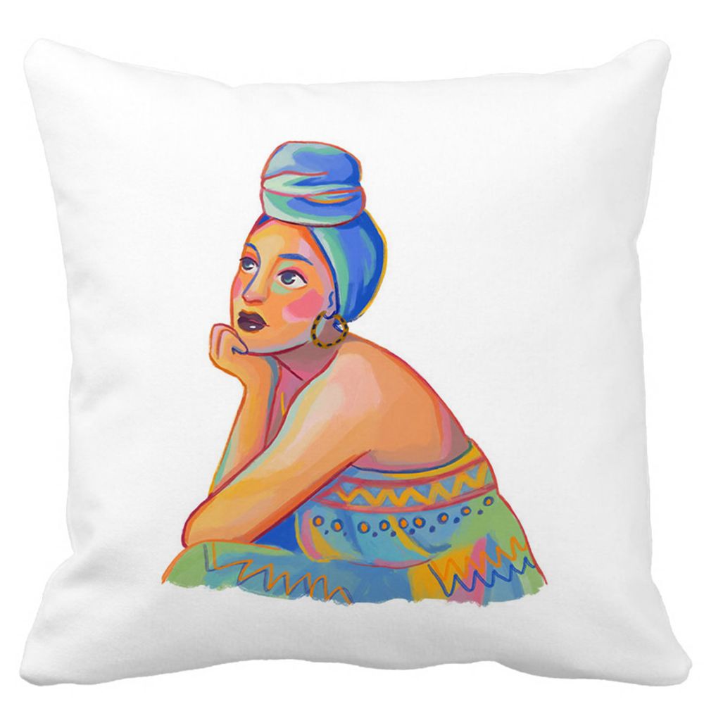 Perna Decorativa Patrata African Fashion, 40x40 cm, Alba, Mata, Husa Detasabila, Burduf 11 Perna Decorativa Patrata African Fashion