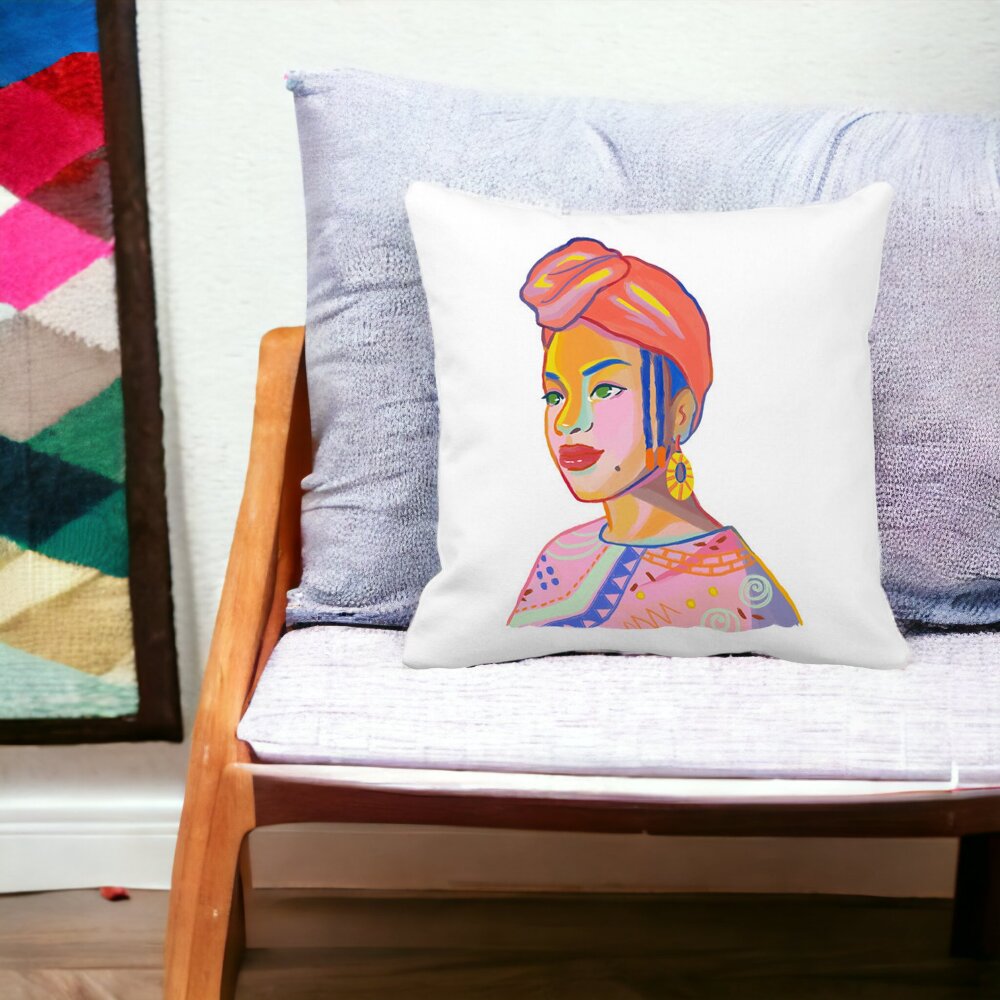 Perna Decorativa Patrata African Style, 40x40 cm, Alba, Mata, Husa Detasabila, Burduf 12 40x40 cm