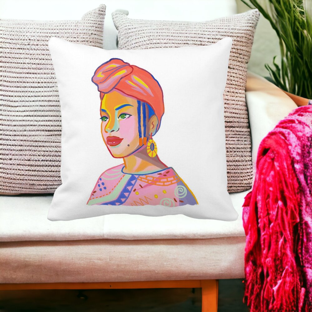 Perna Decorativa Patrata African Style, 40x40 cm, Alba, Mata, Husa Detasabila, Burduf 14 Mata
