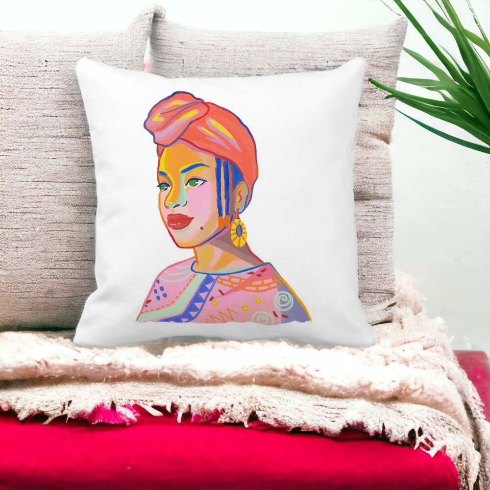 Perna Decorativa Patrata African Style, 40x40 cm, Alba, Mata, Husa Detasabila, Burduf 15 Husa Detasabila