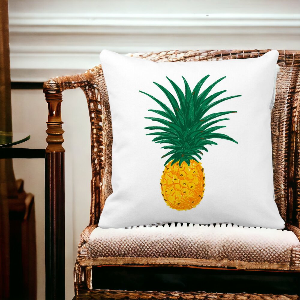 Perna Decorativa Patrata Ananas, 40x40 cm, Alba, Mata, Husa Detasabila, Burduf 13 Alba