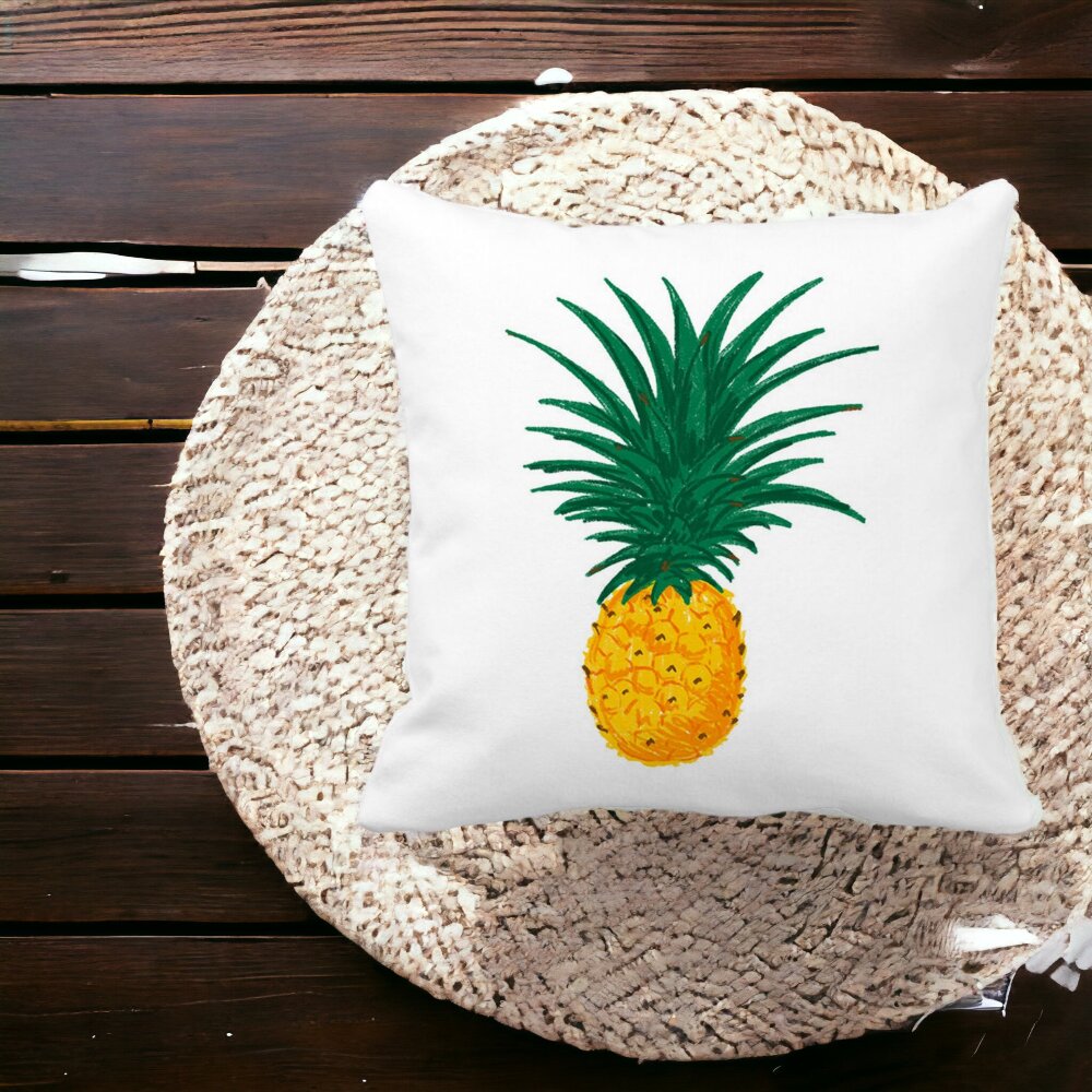 Perna Decorativa Patrata Ananas, 40x40 cm, Alba, Mata, Husa Detasabila, Burduf 14 Mata