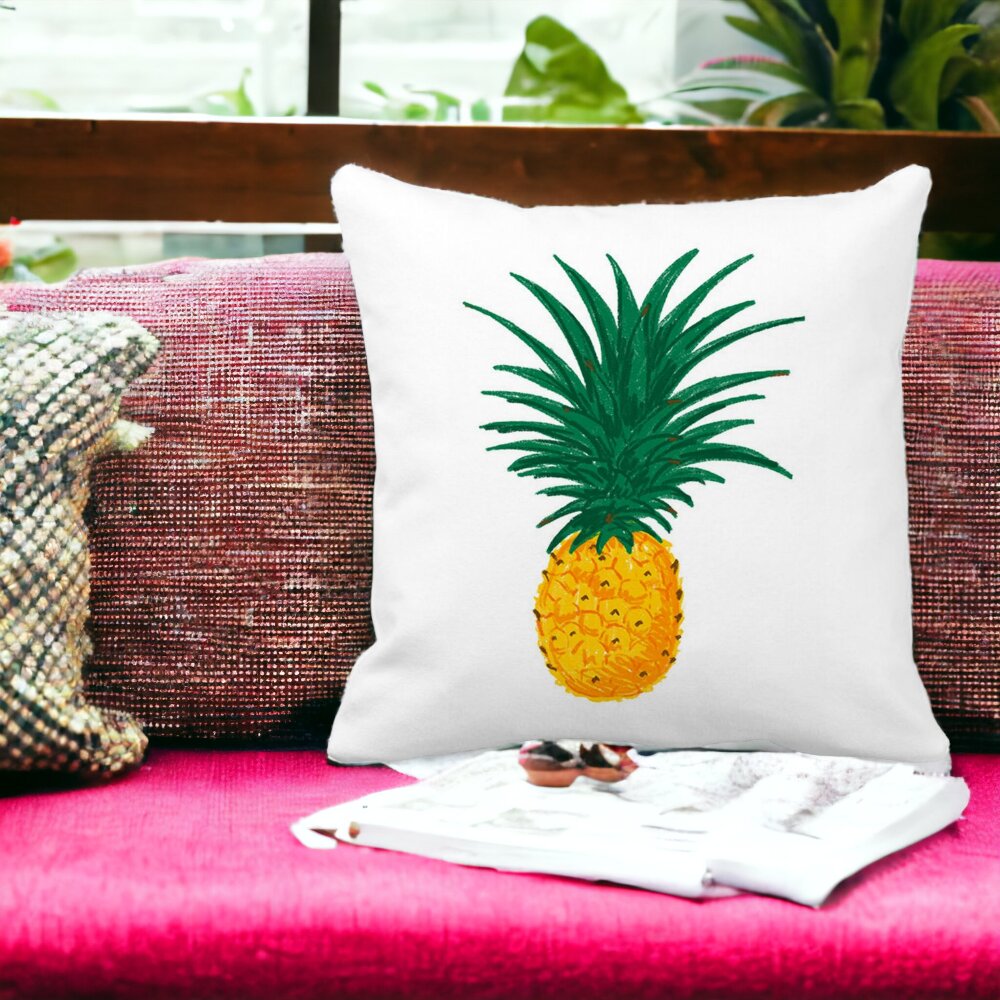 Perna Decorativa Patrata Ananas, 40x40 cm, Alba, Mata, Husa Detasabila, Burduf 15 Husa Detasabila