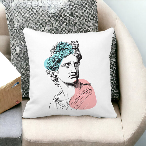 Perna Decorativa Patrata Apollo Belvedere, 40x40 cm, Alba, Mata, Husa Detasabila, Burduf 13 Alba