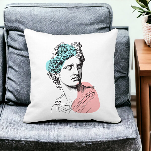 Perna Decorativa Patrata Apollo Belvedere, 40x40 cm, Alba, Mata, Husa Detasabila, Burduf 14 Mata