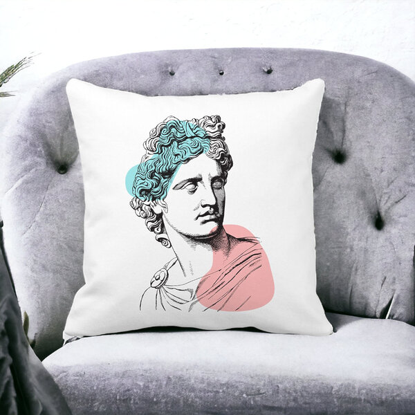 Perna Decorativa Patrata Apollo Belvedere, 40x40 cm, Alba, Mata, Husa Detasabila, Burduf 15 Husa Detasabila