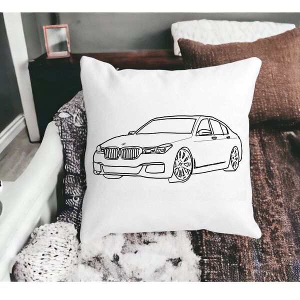 Perna Decorativa Patrata BMW Lover, 40x40 cm, Alba, Mata, Husa Detasabila, Burduf 12 40x40 cm