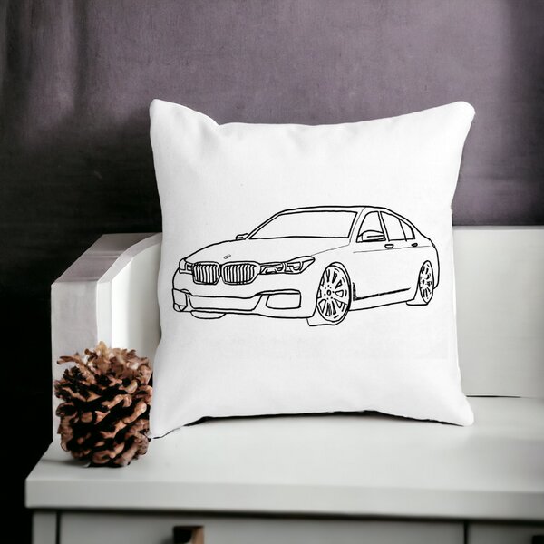Perna Decorativa Patrata BMW Lover, 40x40 cm, Alba, Mata, Husa Detasabila, Burduf 14 Mata