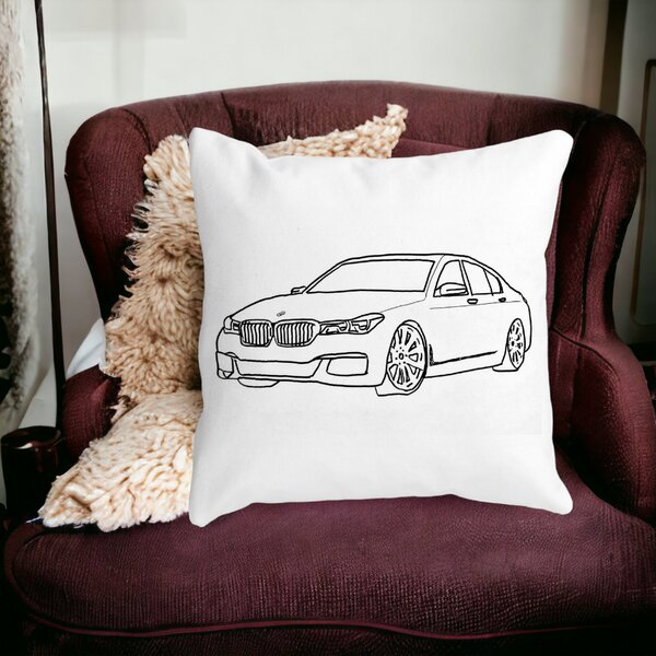 Perna Decorativa Patrata BMW Lover, 40x40 cm, Alba, Mata, Husa Detasabila, Burduf 15 Husa Detasabila